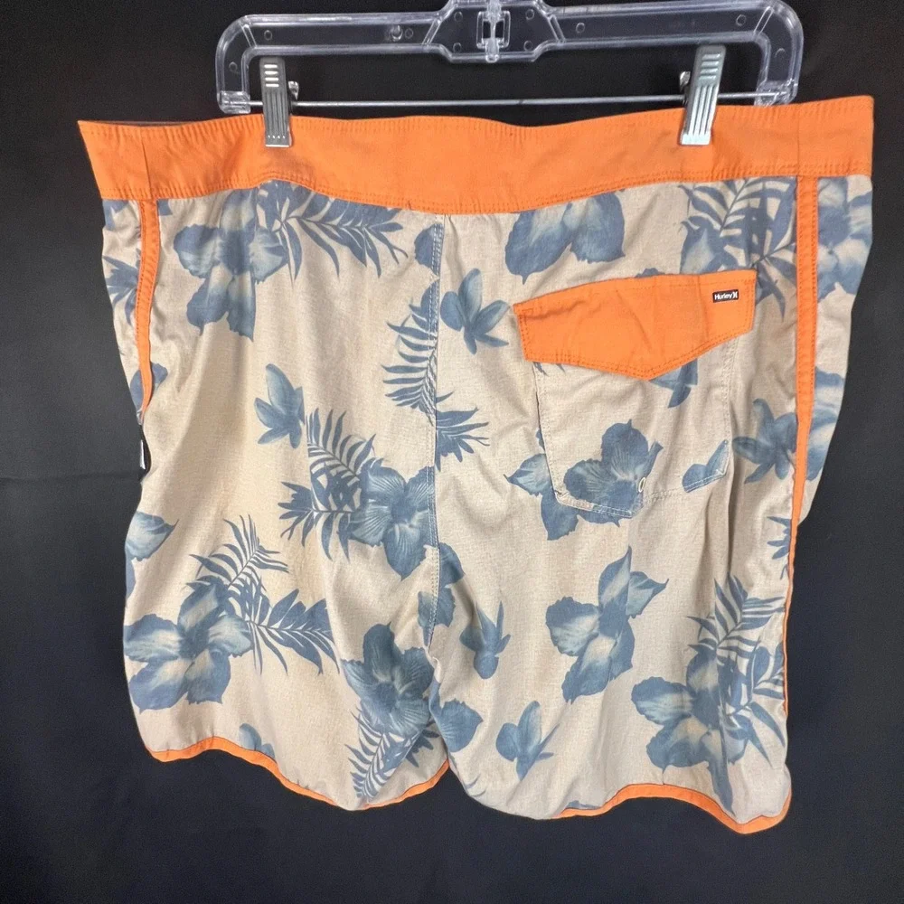 Hurley Mens Board Shorts Tan Orange Blue Floral Tropical Swim Trunks Size 34